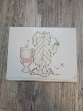 Retro Kitschy Cat Decor - A. Langston Bathroom Print - Late 80s / Early 90s